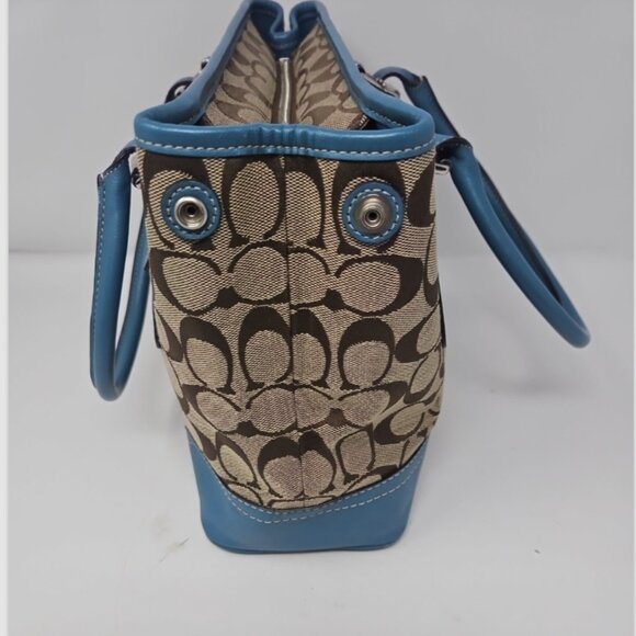 NWOT Vintage Y2K Coach Monogram Hampton Turquoise Blue Leather Satchel Purse Bag - Picture 5 of 10